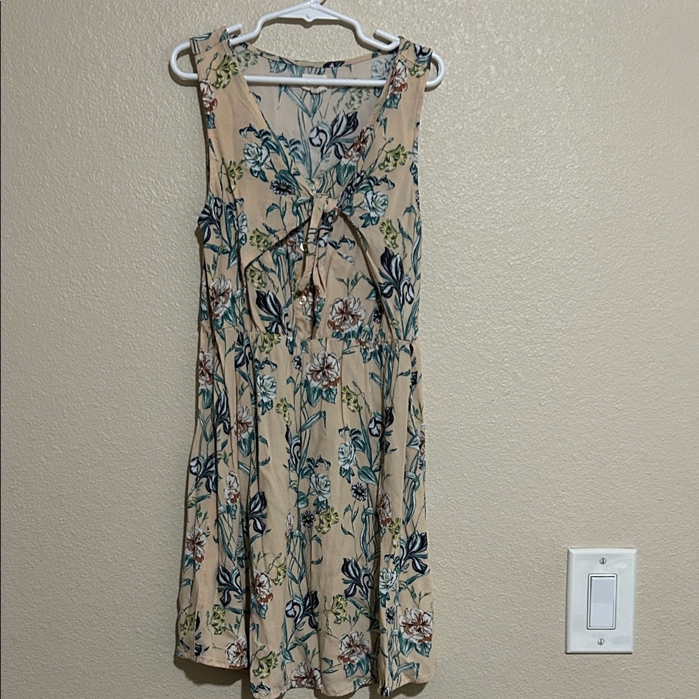 O'Neill girls Floral Sleeveless Dress - Cream and Green
